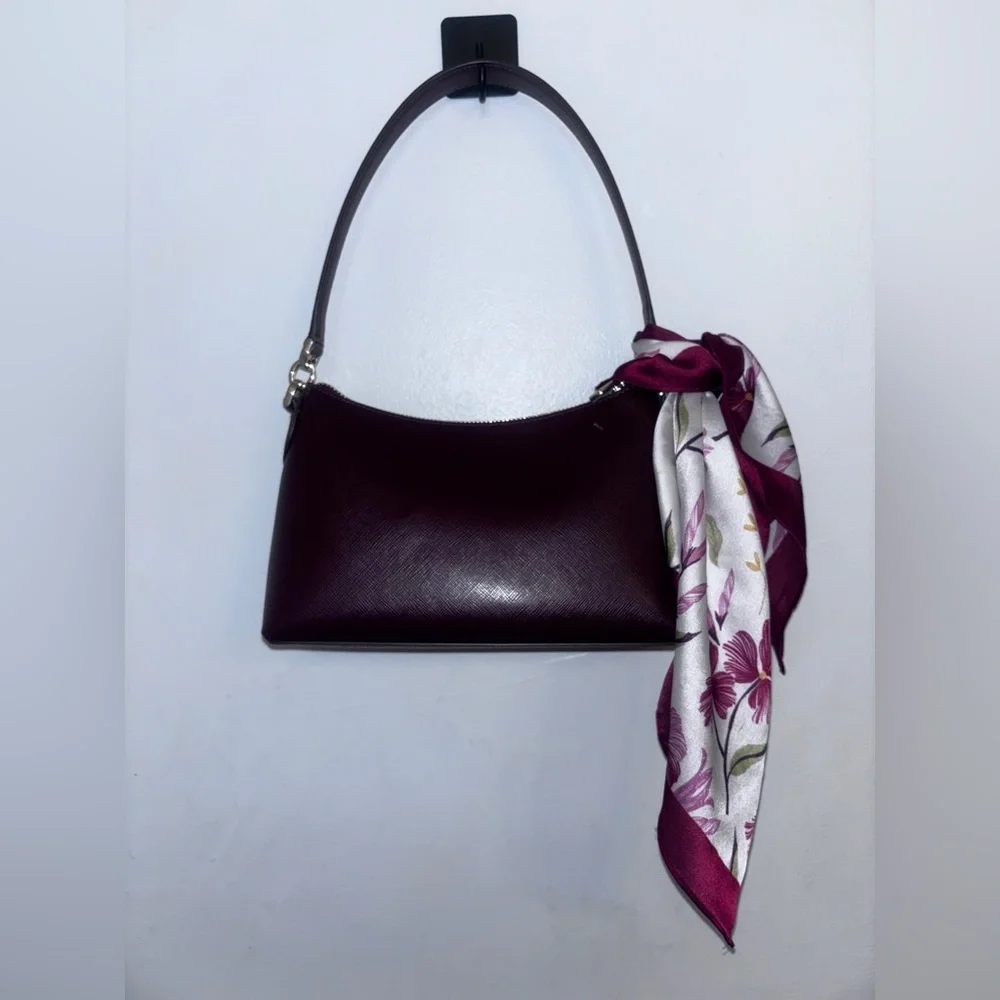 Kate Spade Burgundy Saffino leather shoulder bag w La Siene scarf and bag strap - Picture 2 of 6